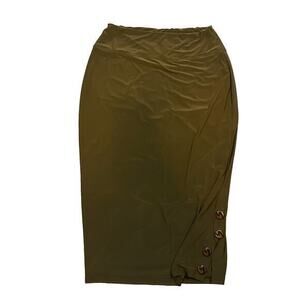 Sympli‎ 12 Elastic Waist Midi Skirt Solid Green Stretch Casual Minimalist Modest